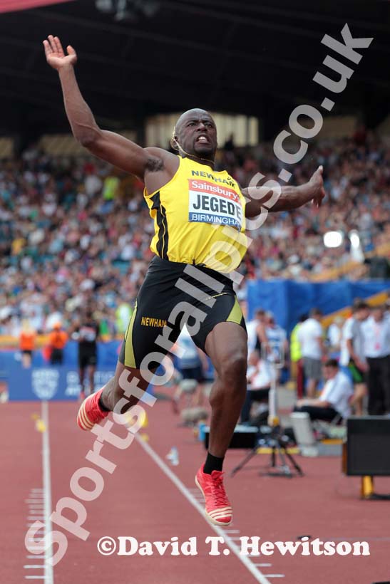 JJ Jegede in the long jump at the Sainsbury's British Championships, Birmingham.